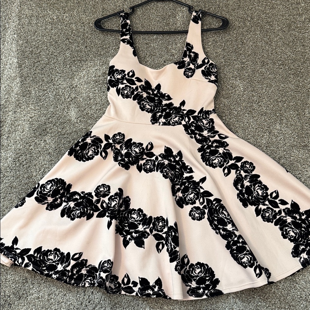 Sequin Hearts Pink and Black Floral Dress
